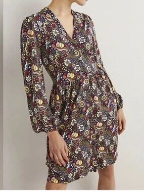 Boden Floral Long-Sleeve V-Neck Dress